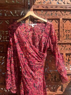 Diane Von Furstenberg Red Floral Long-Sleeve Wrap Dress